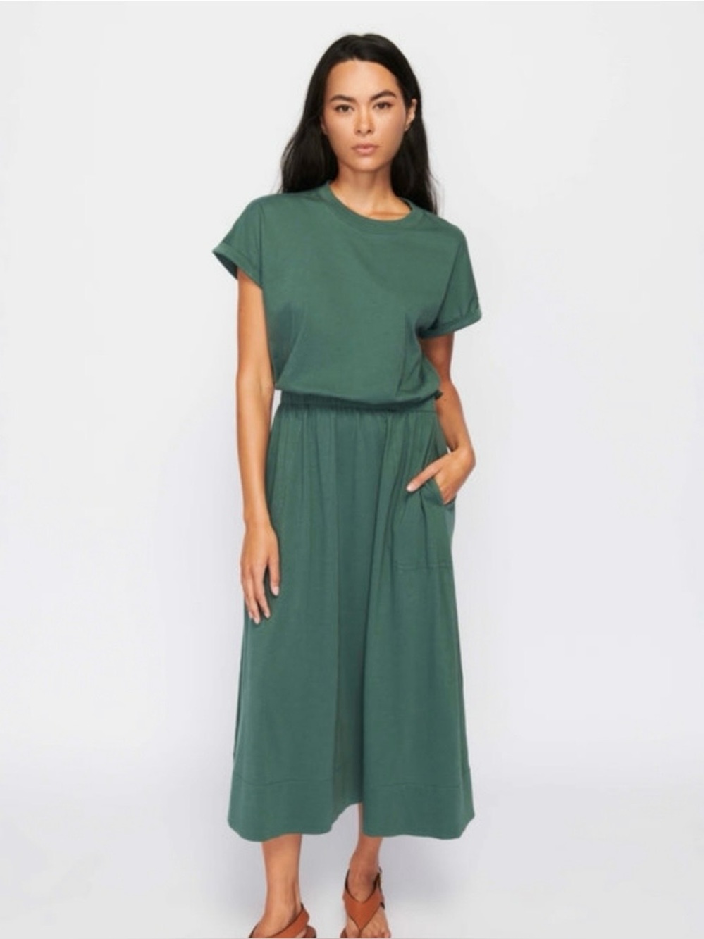 Nation LTD Dusty Sage Short Sleeve Midi Dress